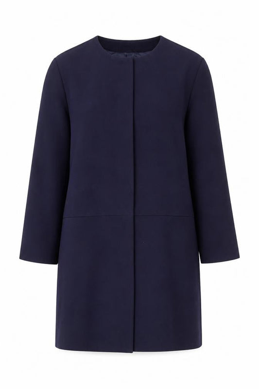 H&M Womens Blue Regular Fit Mid-Length Collarless Coat Size 14