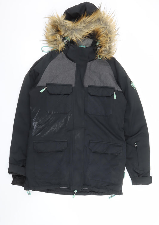 Surfanic Women’s Black L Ski Jacket Hooded Fur Trim Waterproof Winter Coat