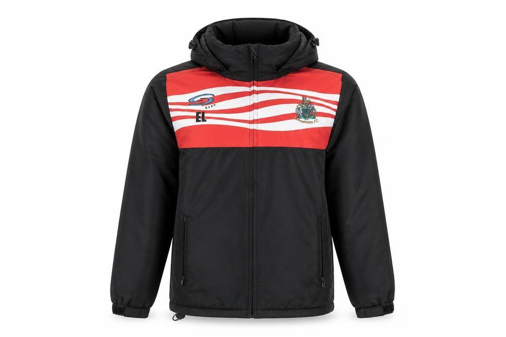 S Kits Boys Black Red Altrincham F.C. Hooded Puffer Jacket M