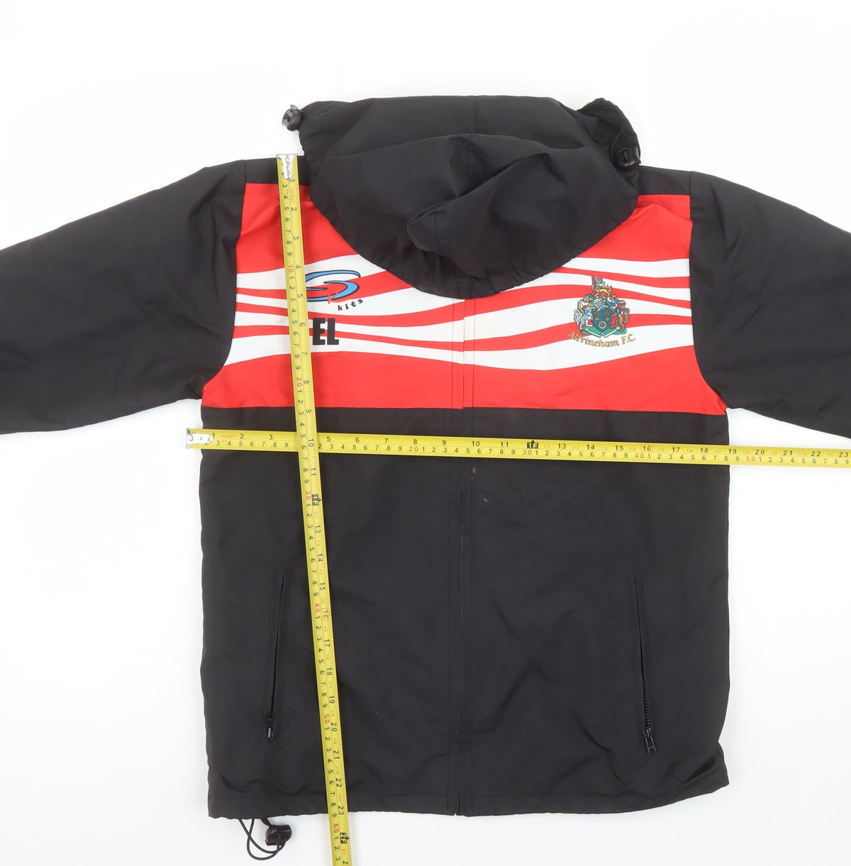 S Kits Boys Black Red Altrincham F.C. Hooded Puffer Jacket M
