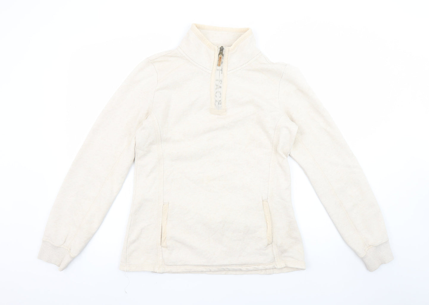 Fat Face Women Beige 1/4 Zip Fleece Sweatshirt Size 8