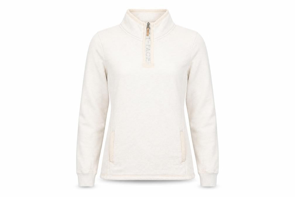 FatFace Women Beige 1/4 Zip Fleece Sweatshirt Size 8