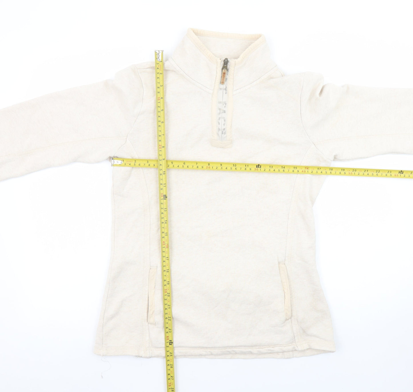 Fat Face Women Beige 1/4 Zip Fleece Sweatshirt Size 8