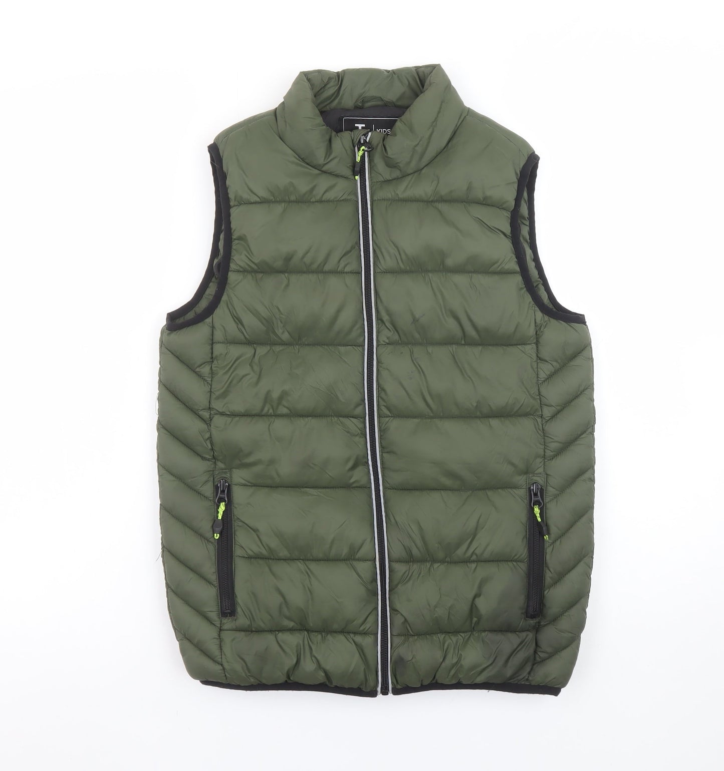 Tu Boys Green Puffer Sleeveless Jacket 11-12 Years Lined Zip Outerwear