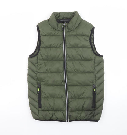 Additional front view of Tu boys’ green puffer sleeveless jacket 11-12 years lined zip outerwear