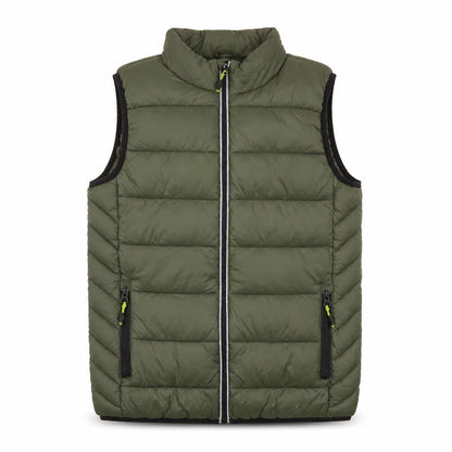 Front view of Tu boys’ green puffer sleeveless jacket 11-12 years lined zip outerwear