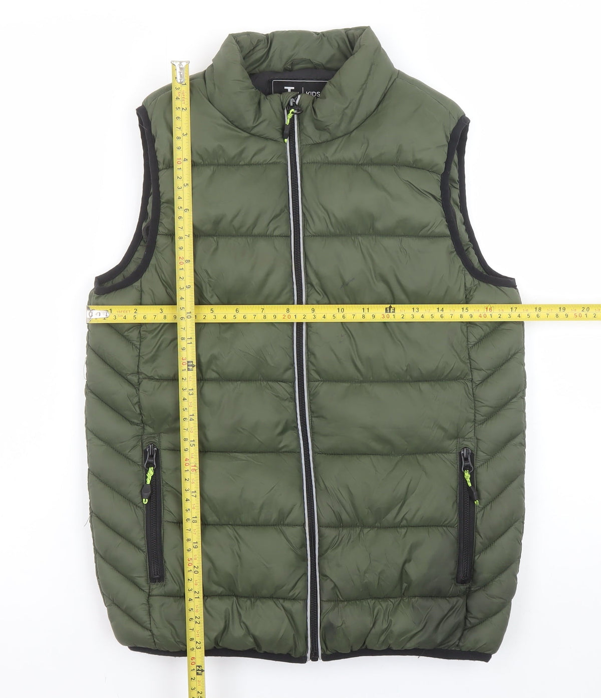 Tu Boys Green Puffer Sleeveless Jacket 11-12 Years Lined Zip Outerwear