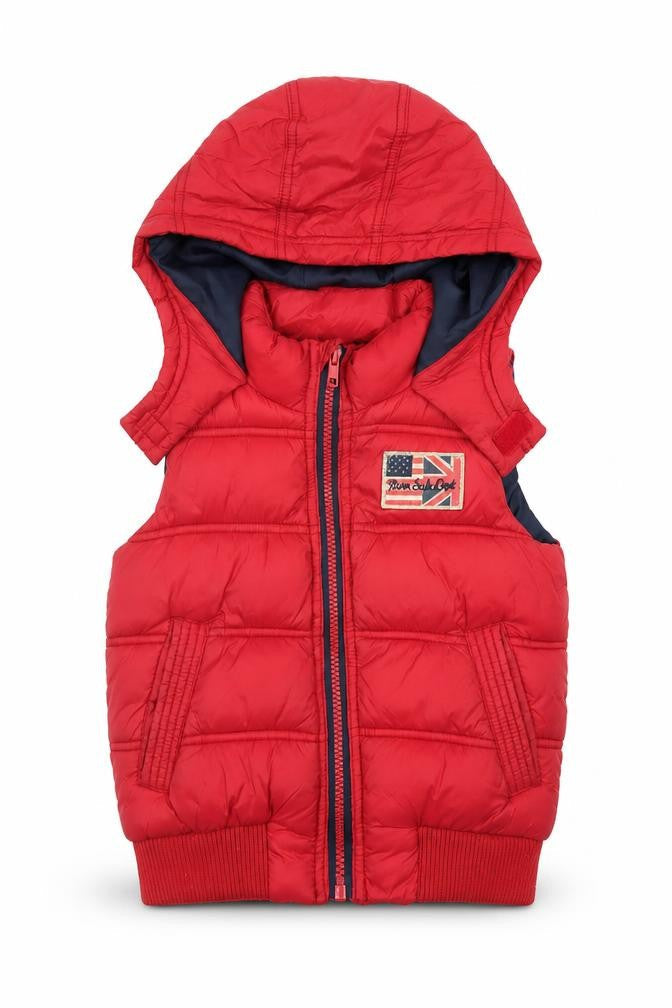 Tape à l'œil Boys Red Hooded Puffer Gilet Jacket 3 Years Polyester