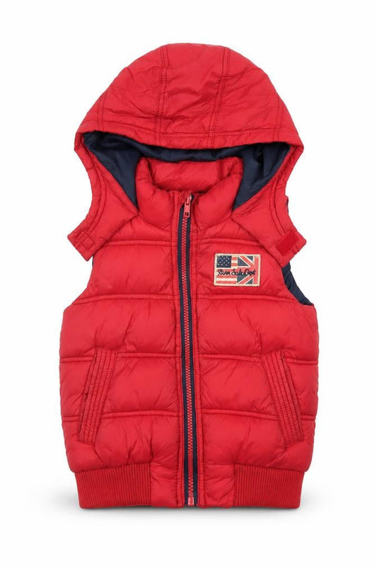 Tape à l'œil Boys Red Hooded Puffer Gilet Jacket 3 Years Polyester