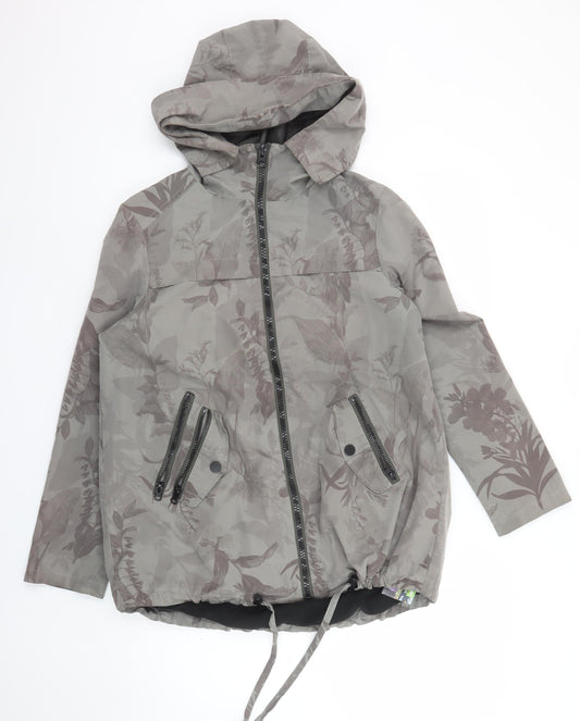 Next Women’s Grey Floral Hooded Anorak Jacket Size 8