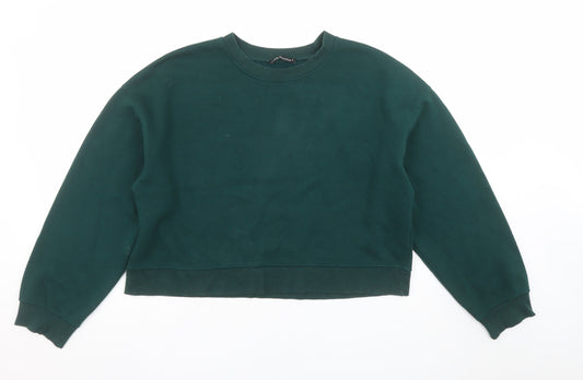 Zara Women Green Crew Neck Pullover Sweatshirt Size M