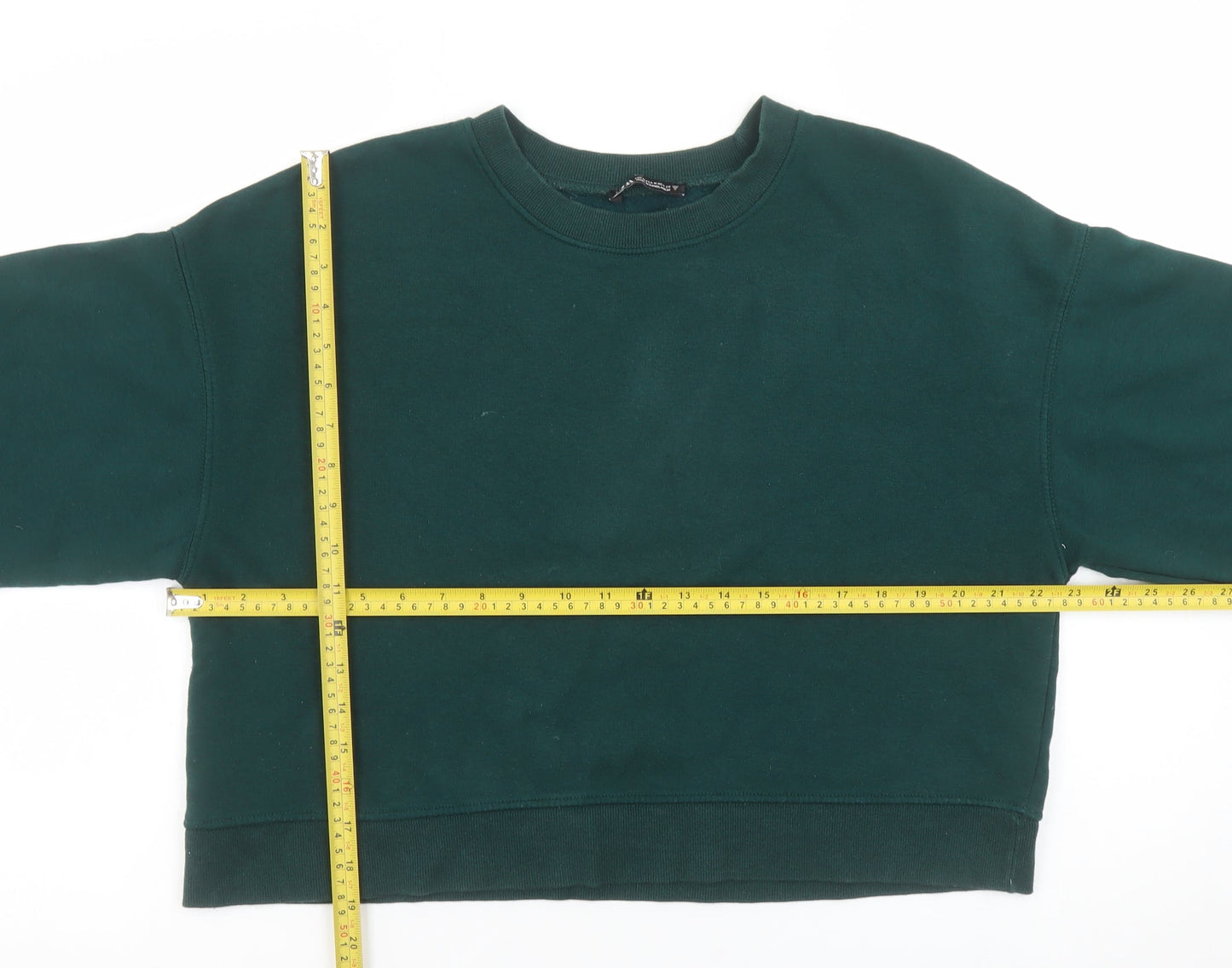 Zara Women Green Crew Neck Pullover Sweatshirt Size M