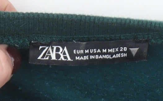 Zara Women Green Crew Neck Pullover Sweatshirt Size M