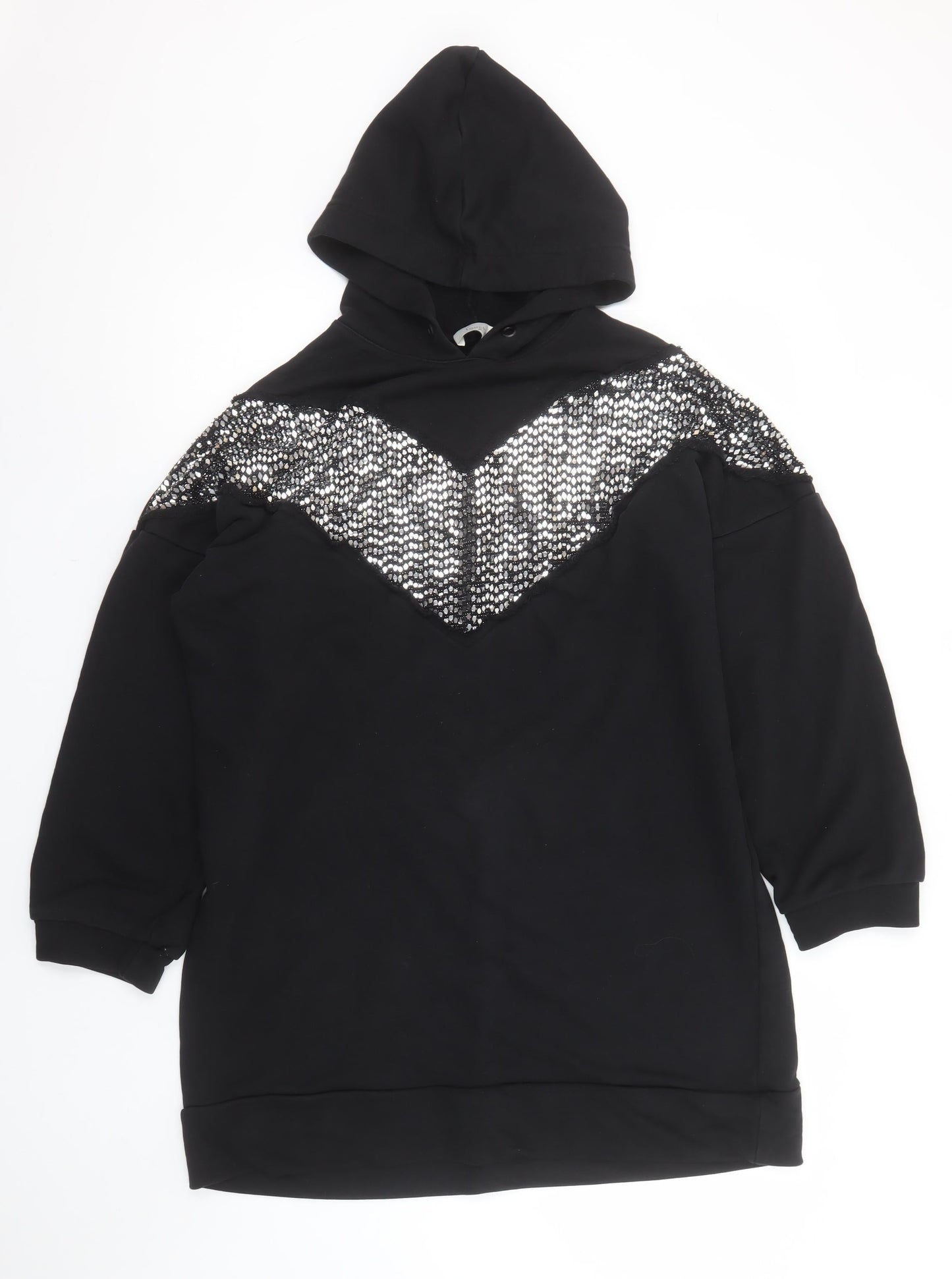 Touché Women Black Sequin Hooded Pullover Sweatshirt Size L