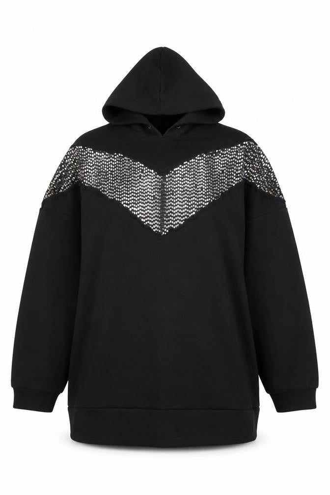 Touché Women Black Sequin Hooded Pullover Sweatshirt Size L