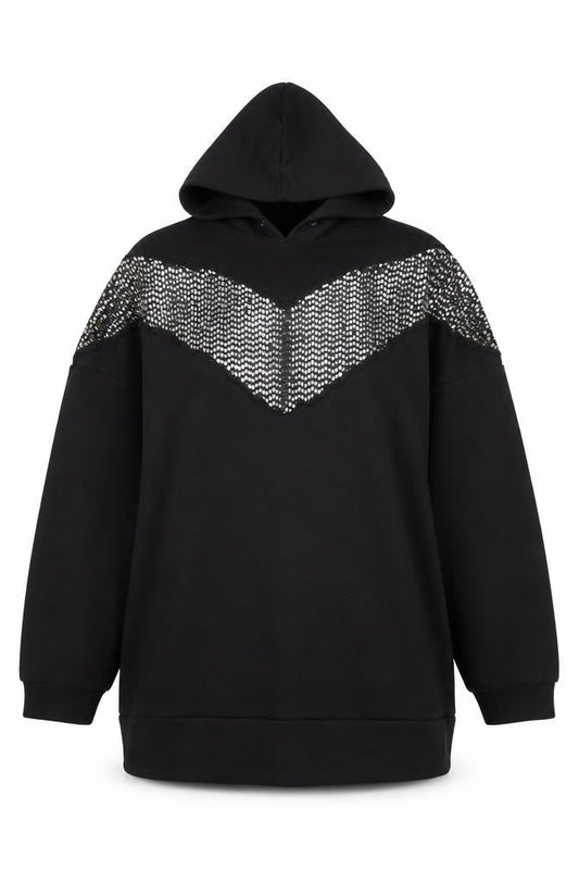 Touché Women Black Sequin Hooded Pullover Sweatshirt Size L