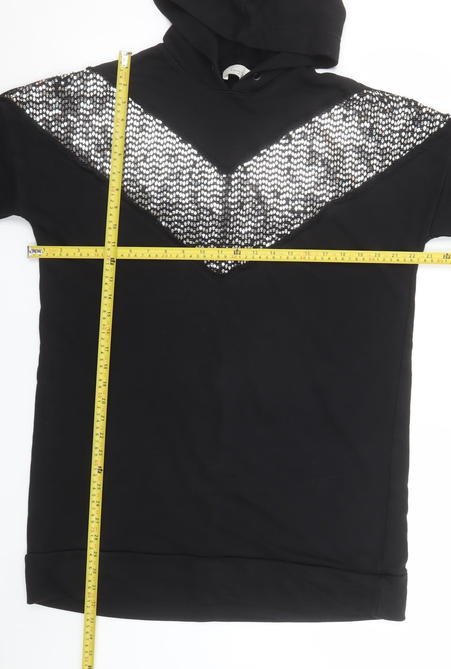 Touché Women Black Sequin Hooded Pullover Sweatshirt Size L