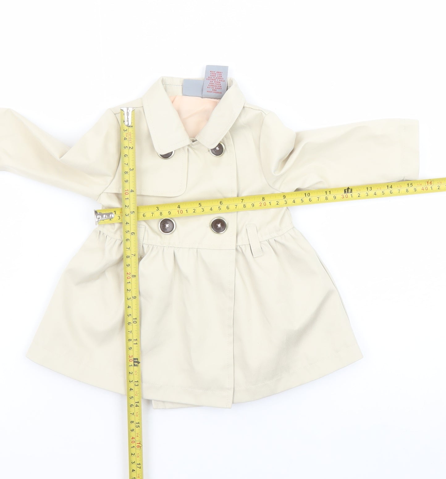 Tahari Baby Beige Double-Breasted Trench Coat 3-6 Months Polyester Lined