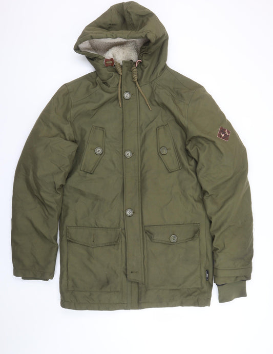 INDICODE Men's Green S Hooded Parka Jacket Winter Warm Lined Polyester