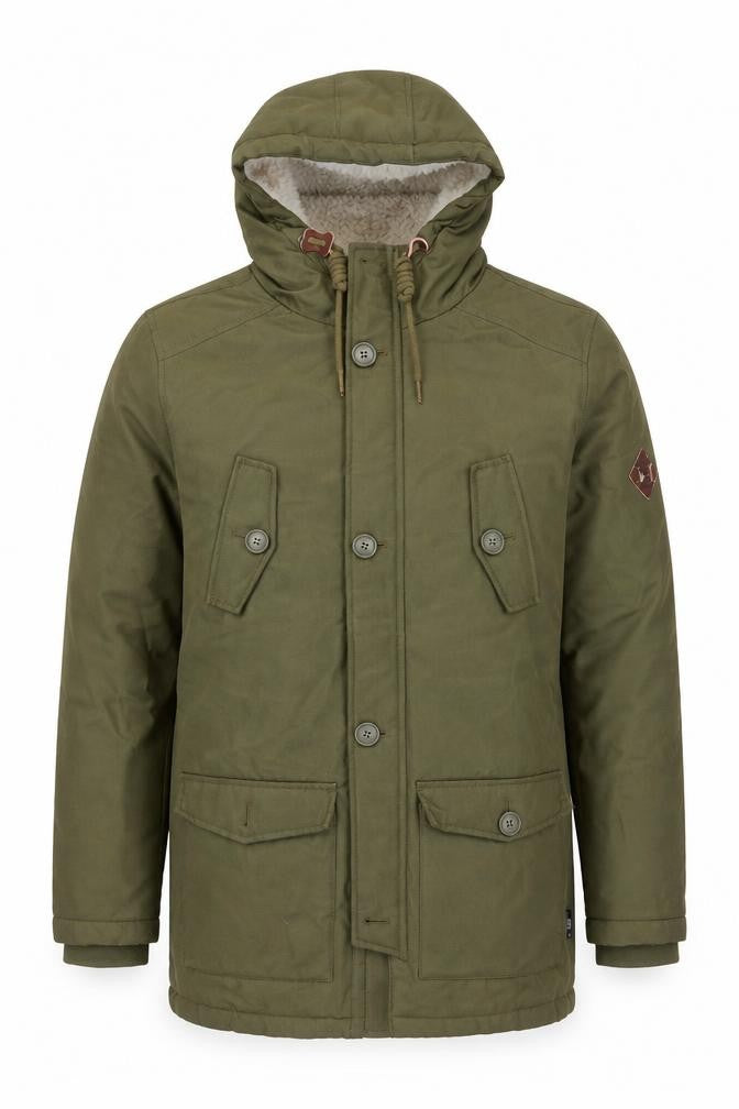 INDICODE Men's Green S Hooded Parka Jacket Winter Warm Lined Polyester