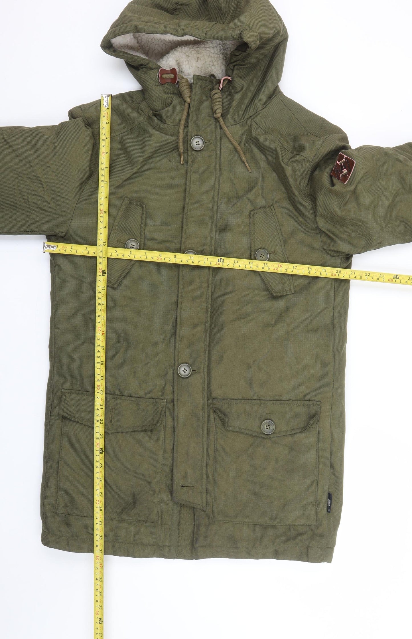 INDICODE Men's Green S Hooded Parka Jacket Winter Warm Lined Polyester