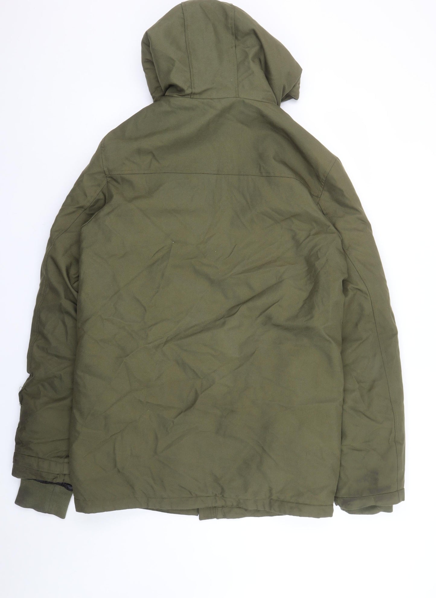 INDICODE Men's Green S Hooded Parka Jacket Winter Warm Lined Polyester
