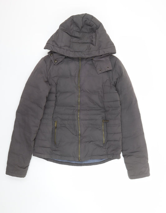 FatFace Women Grey Hooded Puffer Jacket S Casual Zip Winter Coat