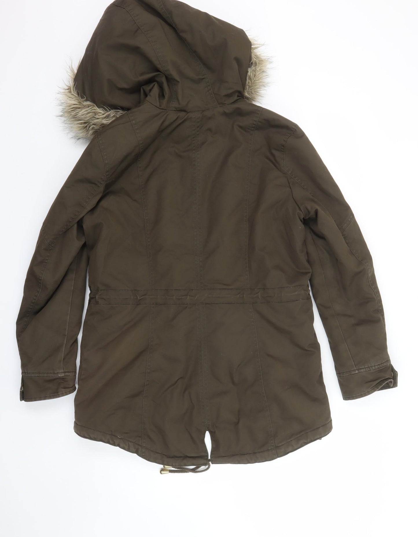 Miss Selfridge Petites Brown Faux Fur Hooded Parka Coat Size 12