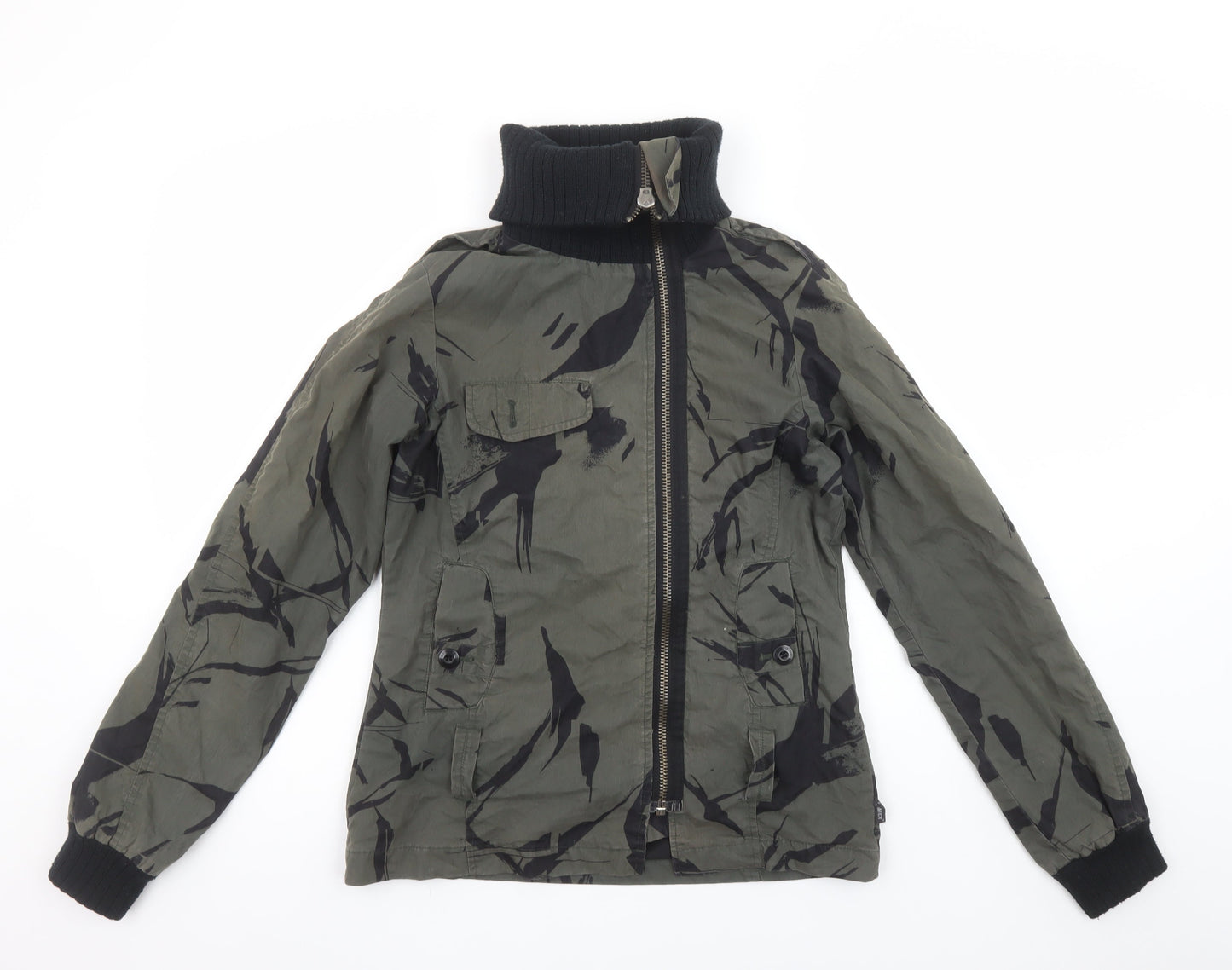 Addict Men's Green Camouflage XS Bomber Jacket Full Zip Cotton Blend