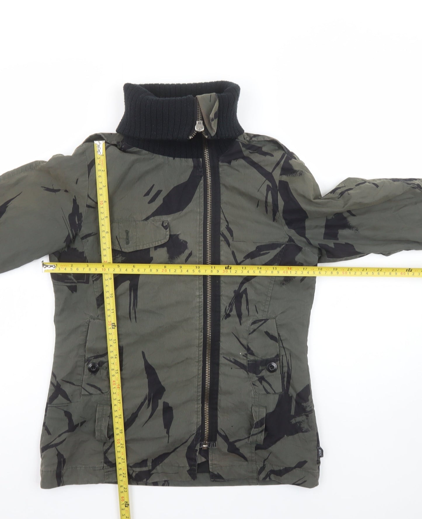 Addict Men's Green Camouflage XS Bomber Jacket Full Zip Cotton Blend