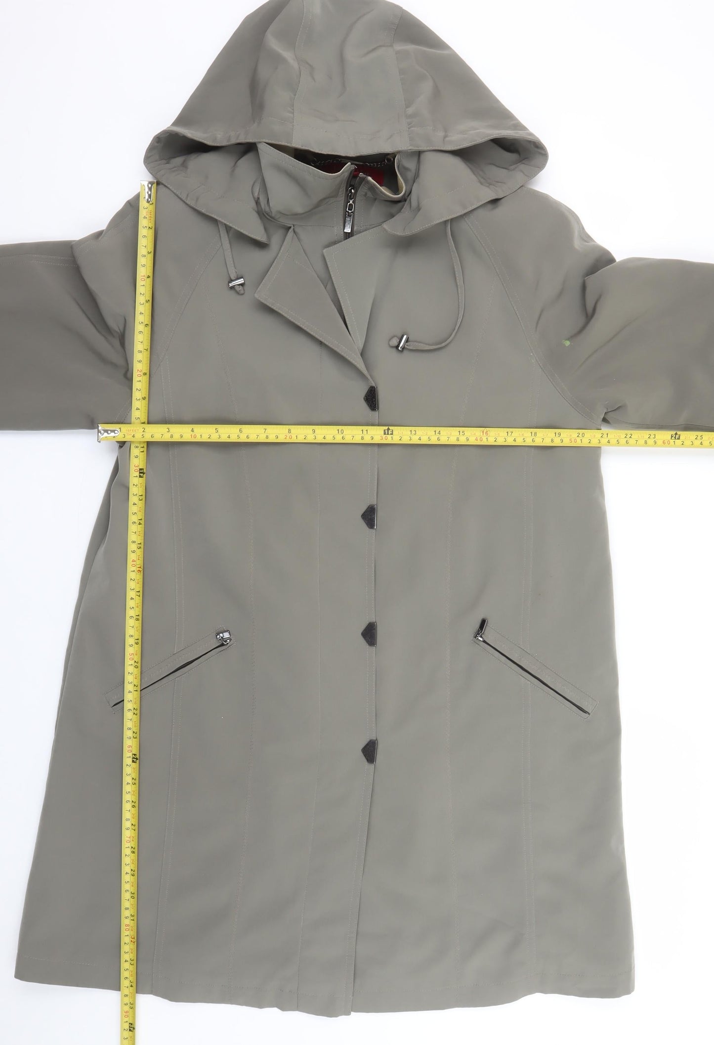 Jacques Vert Womens Grey Hooded Long Rain Coat Size M
