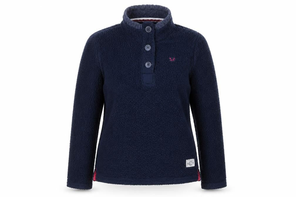 Crew Clothing Women Navy Blue Fleece Henley Sweatshirt Size 14