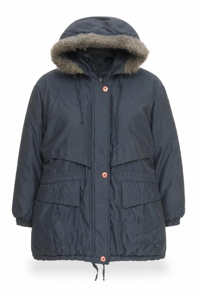Micro by Trish Womens Blue L Parka Jacket Faux Fur Hood Winter Coat