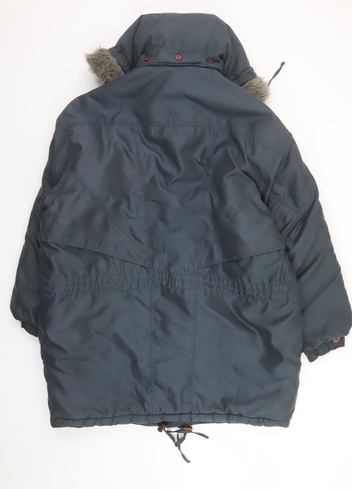 Micro by Trish Womens Blue L Parka Jacket Faux Fur Hood Winter Coat