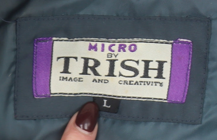 Micro by Trish Womens Blue L Parka Jacket Faux Fur Hood Winter Coat