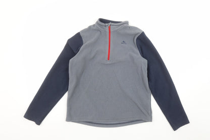 Additional front view of Quechua boys’ grey fleece 1/4 zip pullover sweatshirt 12-13 years