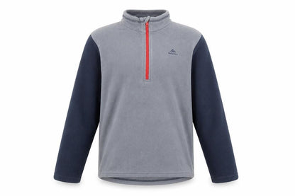 Front view of Quechua boys’ grey fleece 1/4 zip pullover sweatshirt 12-13 years