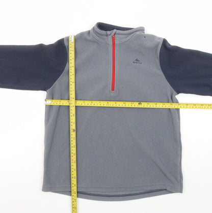 Back view of Quechua boys’ grey fleece 1/4 zip pullover sweatshirt 12-13 years