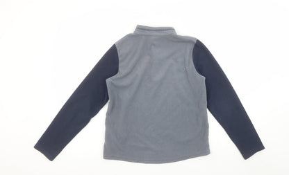 Close-up detail of Quechua boys’ grey fleece 1/4 zip pullover sweatshirt 12-13 years