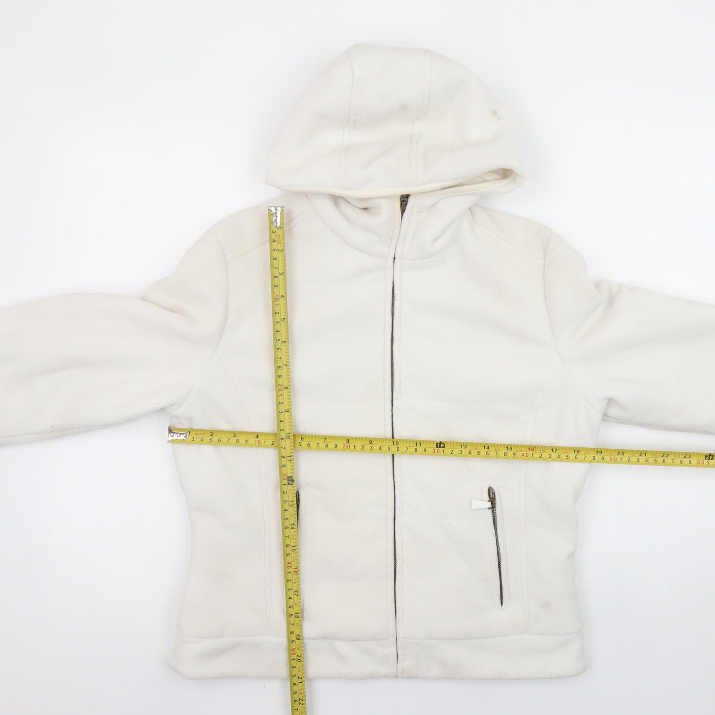 Zara Women White Fleece Hooded Jacket Size 14 Full Zip Casual