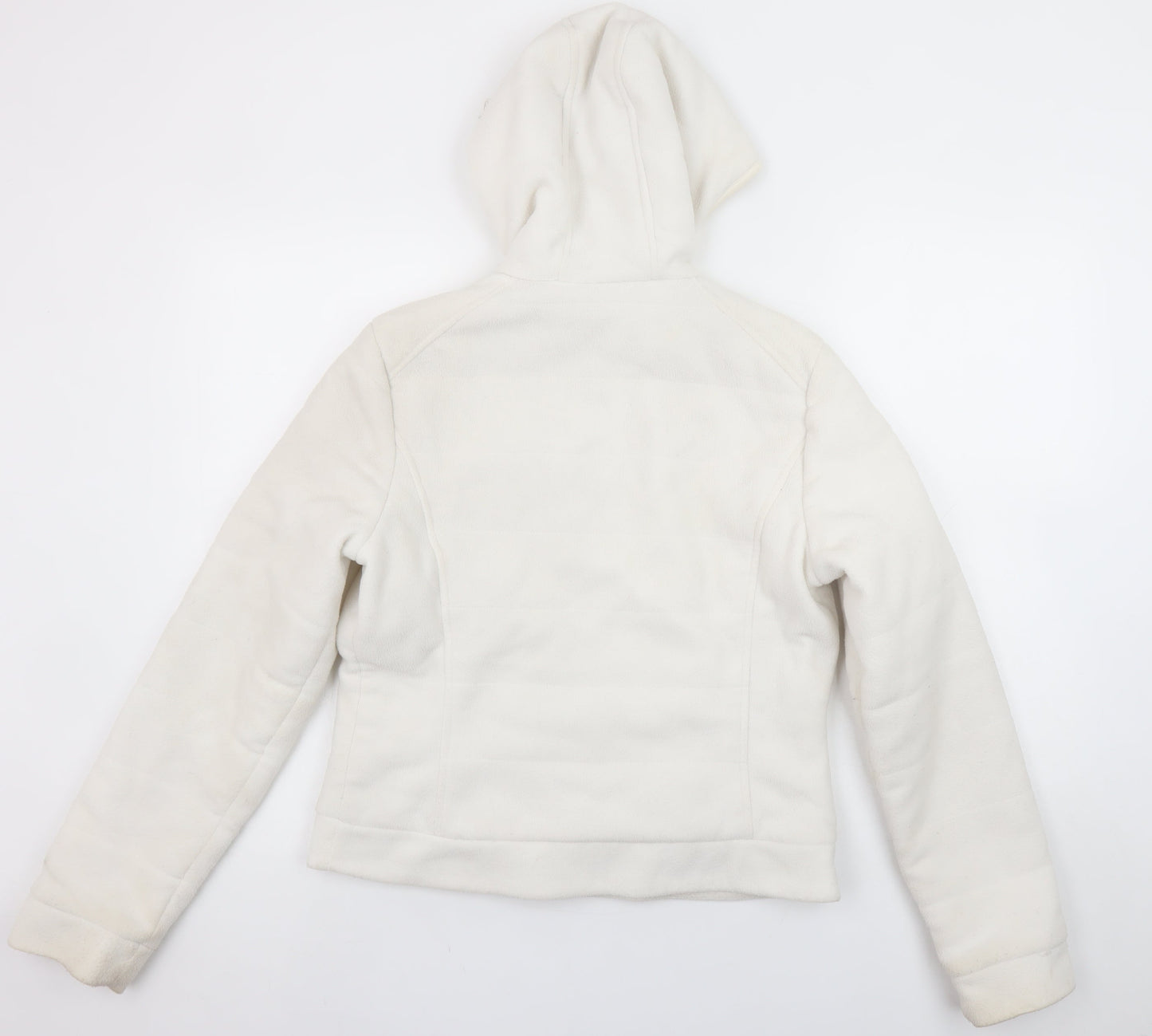 Zara Women White Fleece Hooded Jacket Size 14 Full Zip Casual