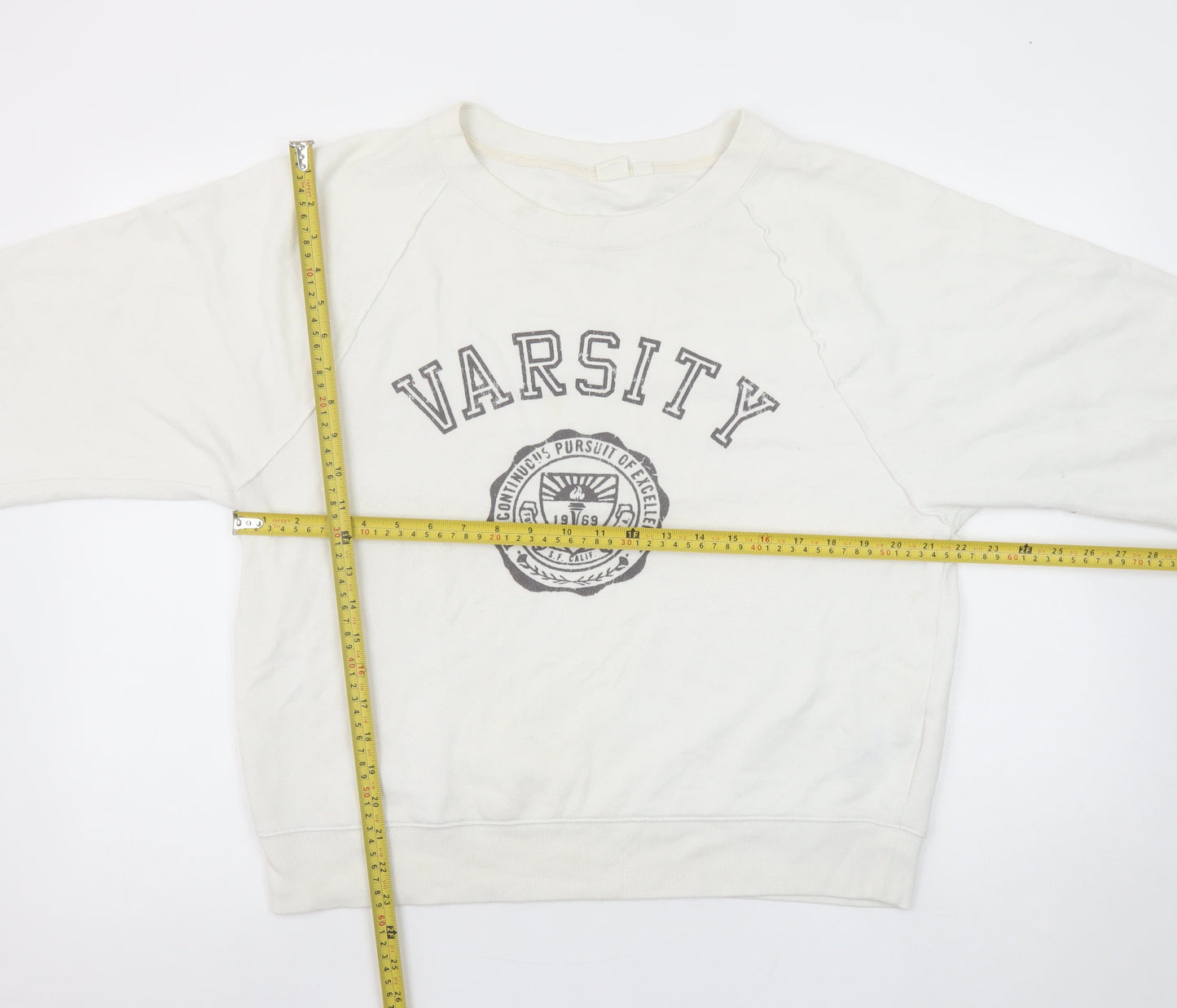 GAP Women’s Beige Varsity Pullover Sweatshirt M Cotton Blend