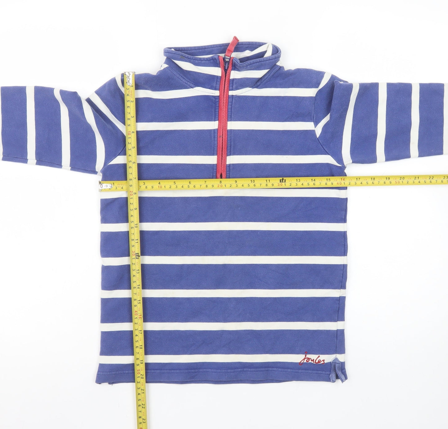 Joules Girls Blue Striped 1/2 Zip Sweatshirt 9-10 Years Cotton Nautical