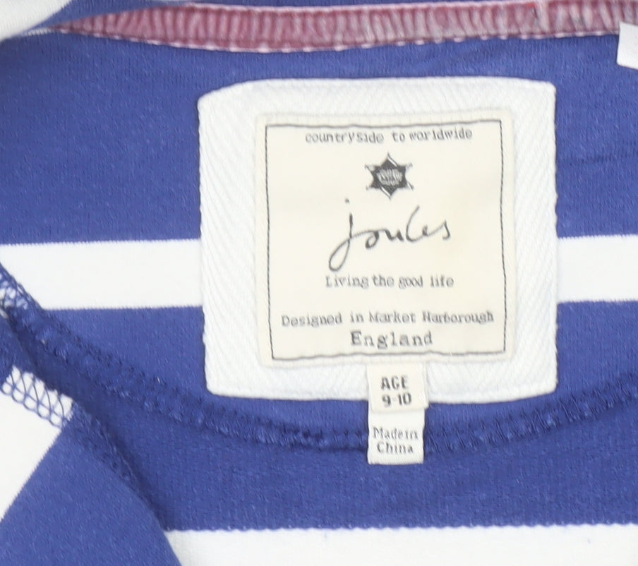 Joules Girls Blue Striped 1/2 Zip Sweatshirt 9-10 Years Cotton Nautical
