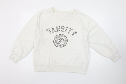 GAP Womens Ivory Varsity Logo Pullover Sweatshirt M