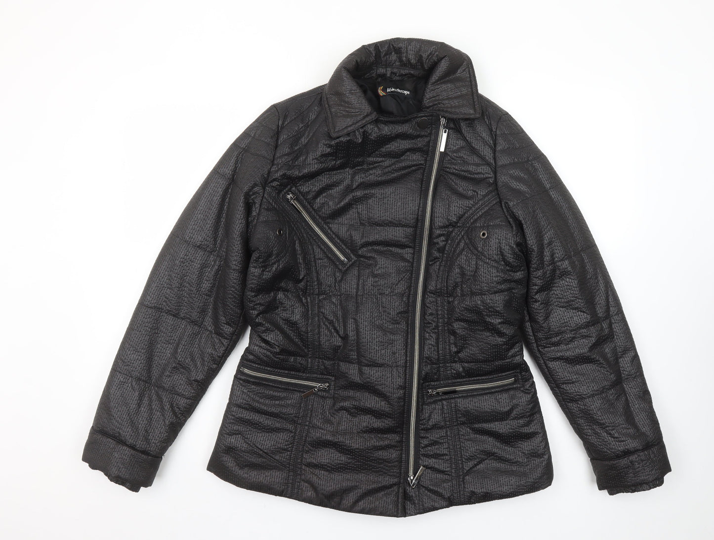 Kaleidoscope Womens Black Puffer Jacket UK 10 Lined Zip Mid-Length