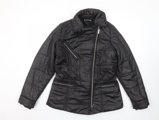 Kaleidoscope Womens Black Puffer Jacket UK 10 Lined Zip Mid-Length