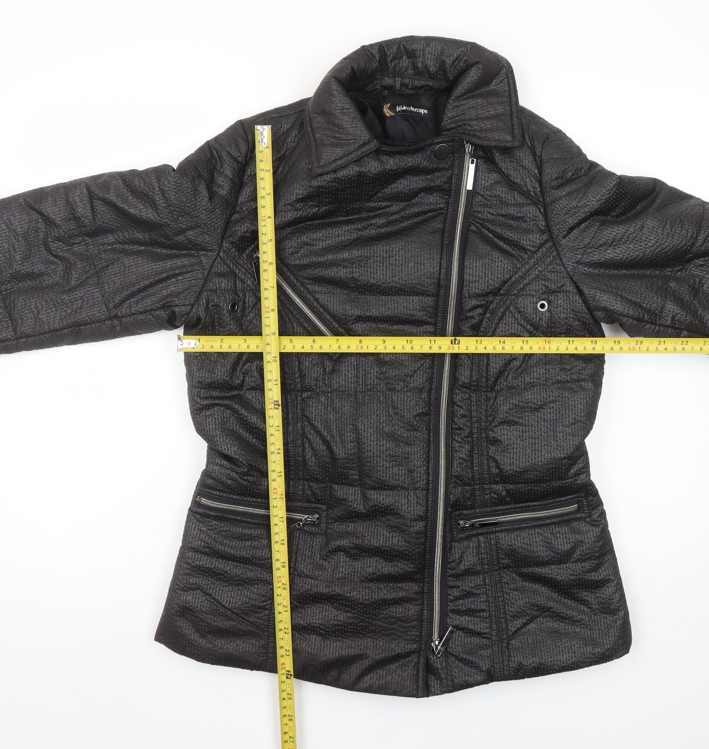 Kaleidoscope Womens Black Puffer Jacket UK 10 Lined Zip Mid-Length