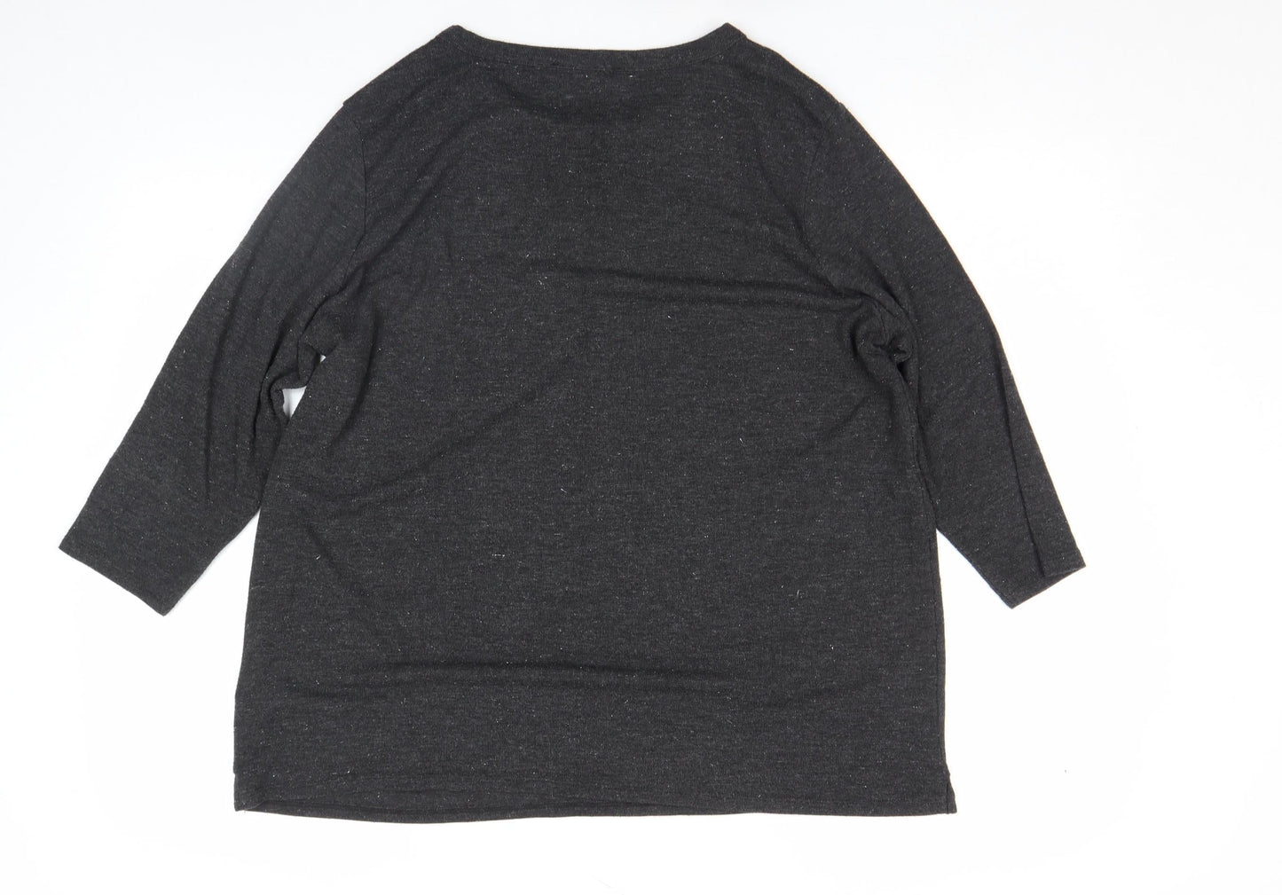 George Women's Black Beaded Crew Neck Top Size L 3/4 Sleeve Stretch