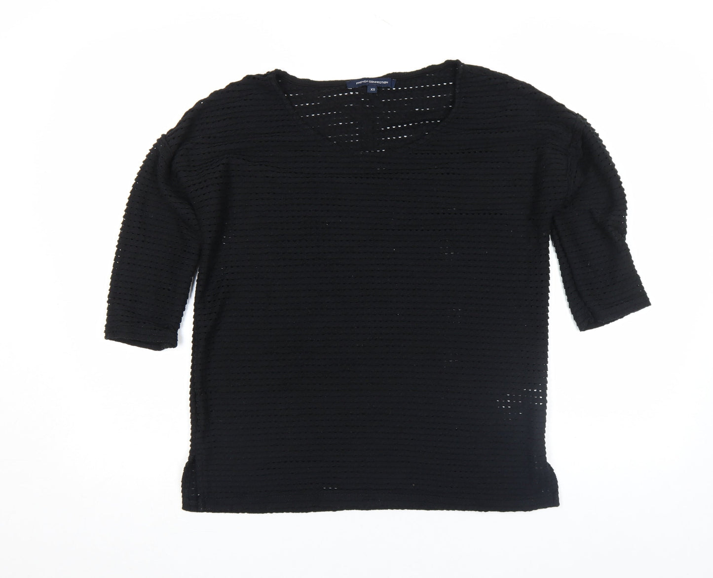 French Connection Women Black XS Cotton Blend 3/4 Sleeve Top